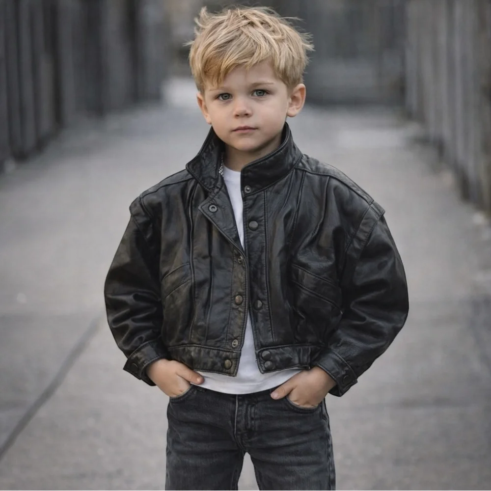 VINTAGE ABA Kids Genuine Leather Bomber‎ Biker Jacket Made in England